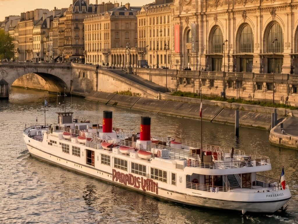 Croisière de gala du 14 Juillet sur la Seine signée Paradis Latin face à la Tour Eiffel